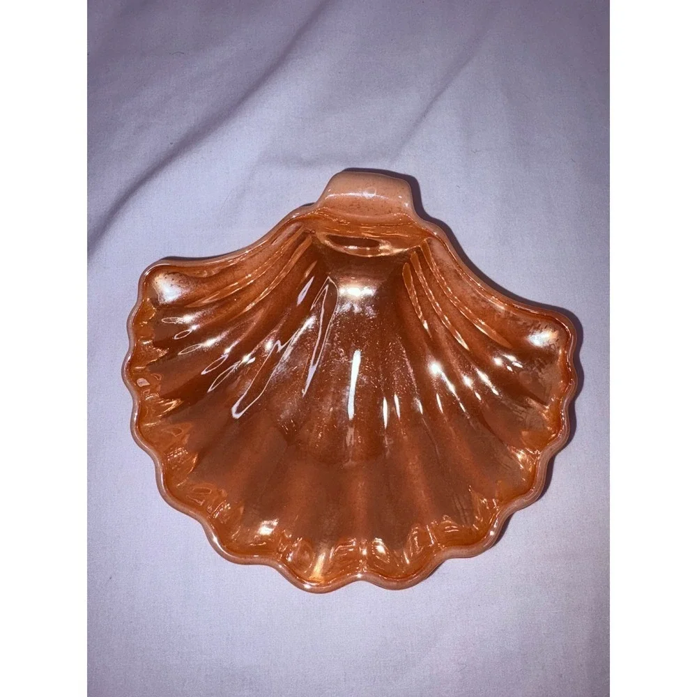 Fire-King Peach Lustre Shell‎ Bowl Iridescent Milk Glass Scalloped Dish Vintage